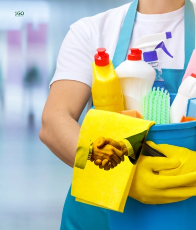 Cleaning man with equipment
