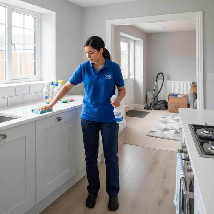 a Wigan cleaner cleaning countertops