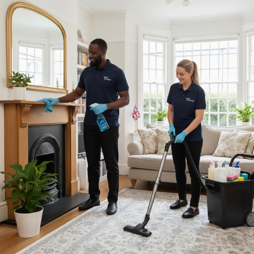 an image showing a black male cleaner and a white female cleaner
